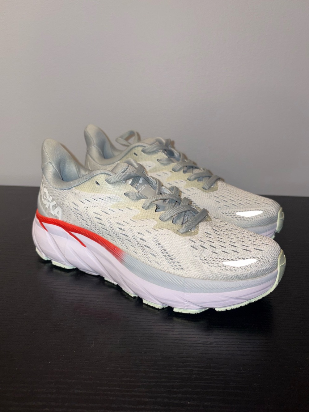 HOKA Clifton 8 Women’s Running Shoes Gray White Orange US 5B EU 36 Athletic